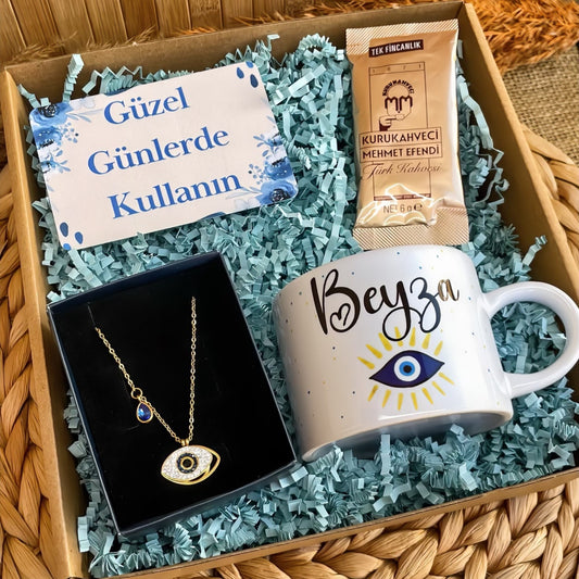 Nazar Göz Figür – Elit Kupa & Taşlı Kolye Hediye Kutusu