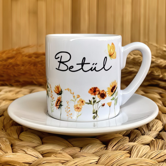 Güneş Bahçesi Temalı Kişiye Özel İsimli Türk Kahvesi Fincanı
