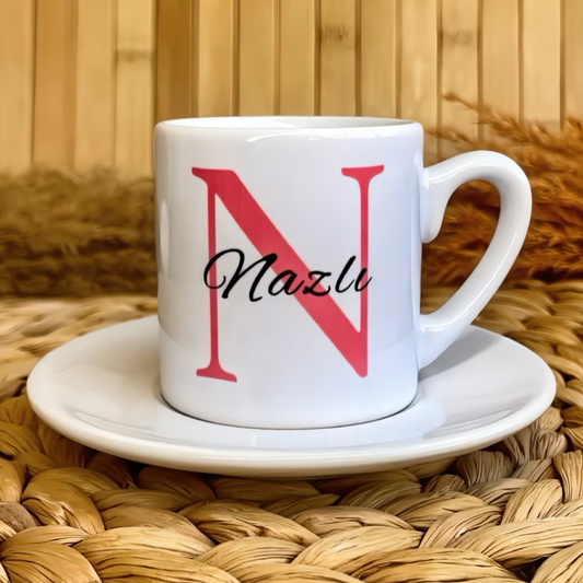Kırmızı Harf Temalı Kişiye Özel İsimli Türk Kahvesi Fincanı