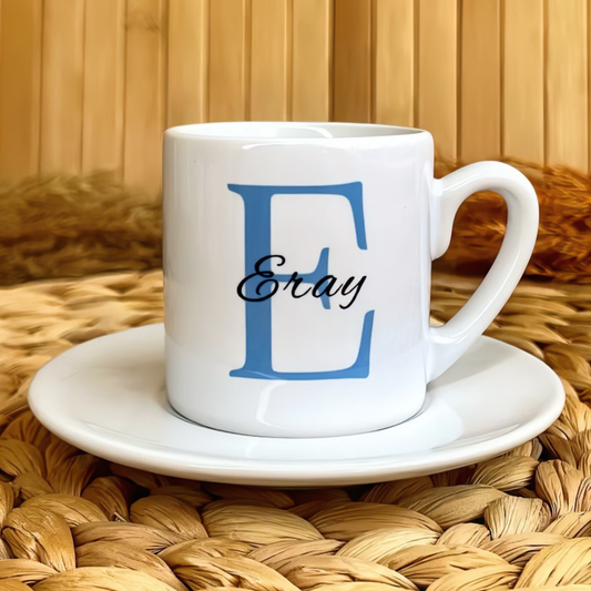Mavi Harf Temalı Kişiye Özel İsimli Türk Kahvesi Fincanı
