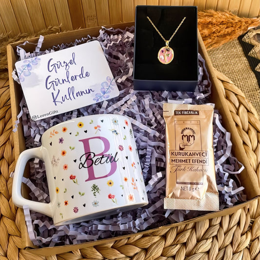 Floral Harf – Lüks Kupa & Kolye Hediye Kutusu