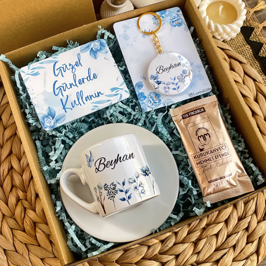 Mavi Bahçe – Türk Kahvesi Fincanı & Anahtarlık Hediye Kutusu