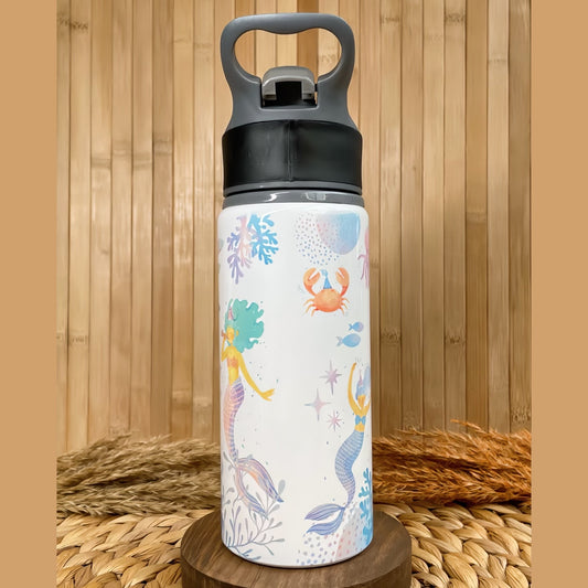 Deniz Kızı Temalı İsme Özel Alüminyum Pipetli Suluk Matara 650 ml