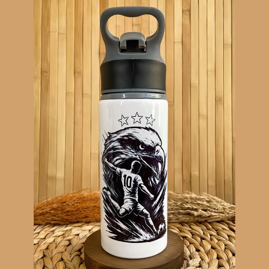 Siyah Beyaz Taraftar Temalı İsme Özel Alüminyum Pipetli Suluk Matara 650 ml