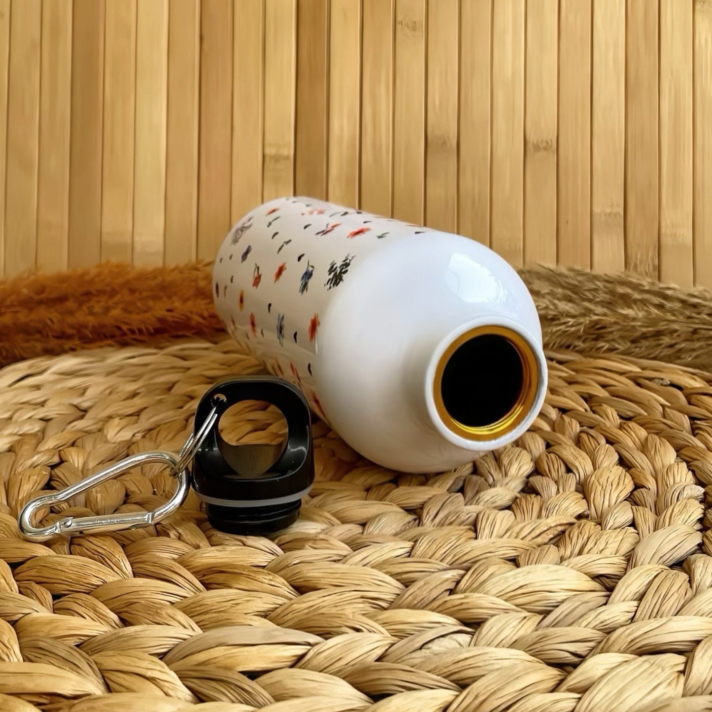 Floral Düşler İsme Özel Alüminyum Kancalı Kapaklı Suluk Matara 600 ml