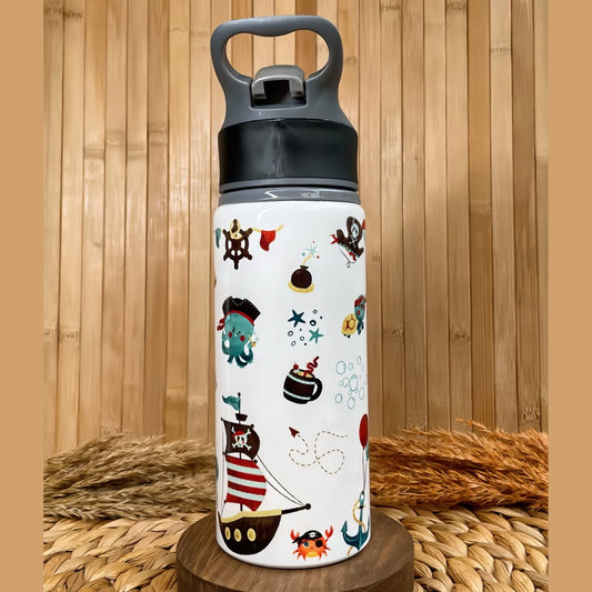 Korsan Deniz Temalı İsme Özel Alüminyum Pipetli Suluk Matara 650 ml