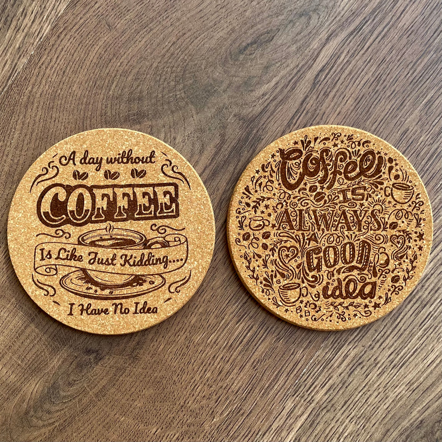 Kahve Temalı Mantar Bardak Altlığı (2 adet)