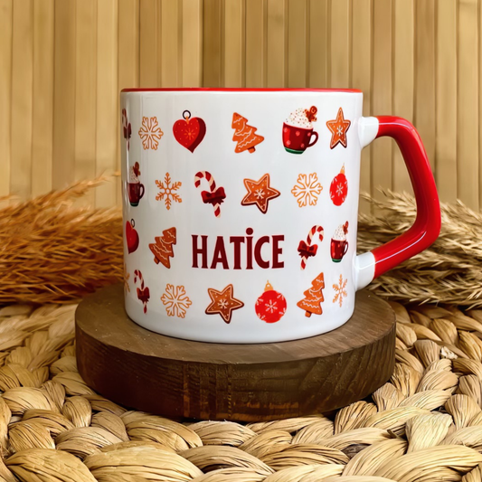 Yılbaşı Temalı Kişiye Özel İsimli Porselen Lüks Kupa - Star