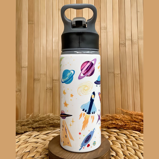 Uzay Astronot Dinozor Temalı İsme Özel Alüminyum Pipetli Suluk Matara 650 ml