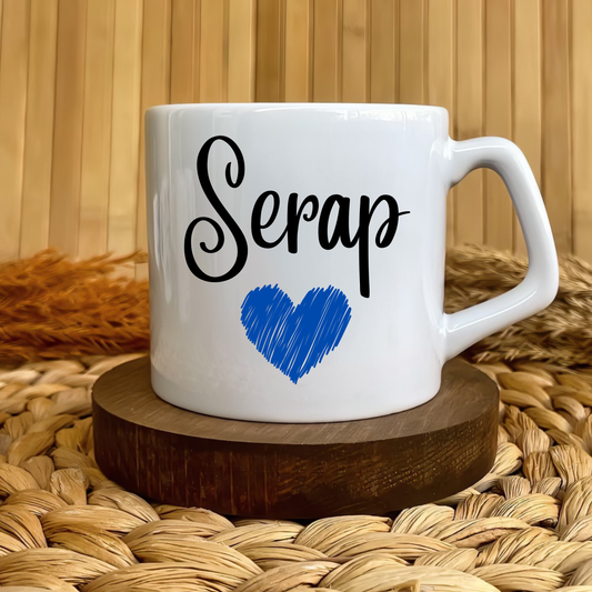 Mavi Kalp Temalı Kişiye Özel Lüks Kupa