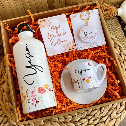 Bahar Huzuru – Kancalı Kapaklı Matara & Türk Kahvesi Fincanı Hediye Kutusu