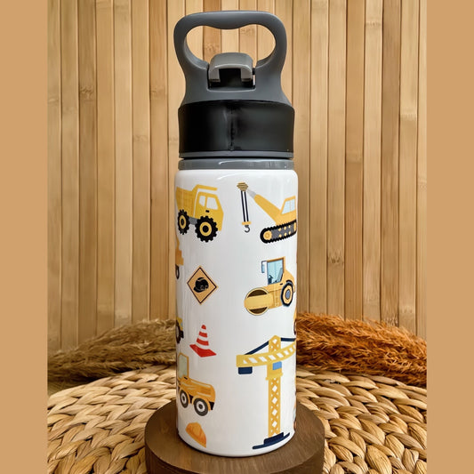 İş Makineleri ve İnşaat Temalı İsme Özel Alüminyum Pipetli Suluk Matara 650 ml