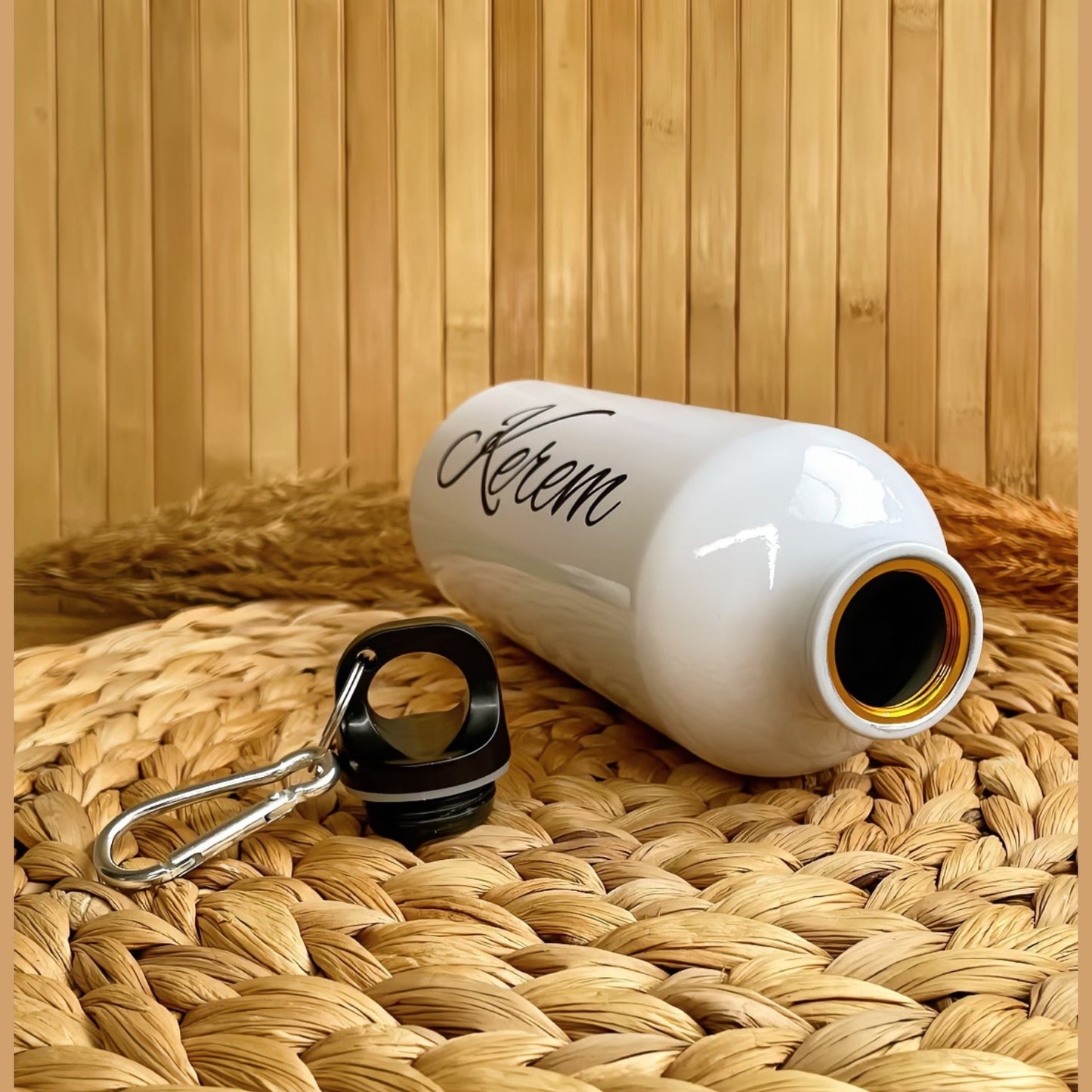 İsme Özel Alüminyum Kancalı Kapaklı Suluk Matara 600 ml