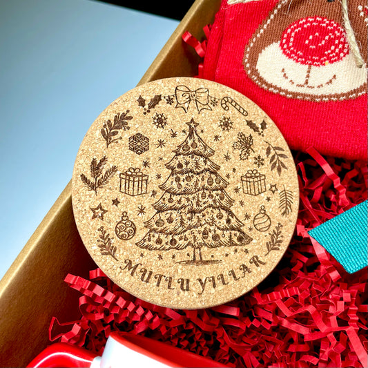 Yılbaşı Temalı Mantar Bardak Altlığı (1 Adet)