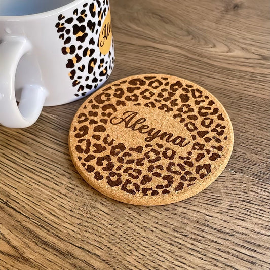 Kişiye Özel Baskılı Leopar Temalı Mantar Bardak Altlığı (1 adet)