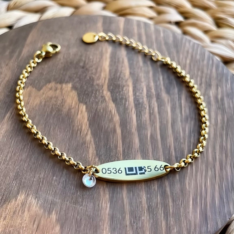 İsme Özel Çocuk Güvenlik Bilekliği Taşlı - Çelik