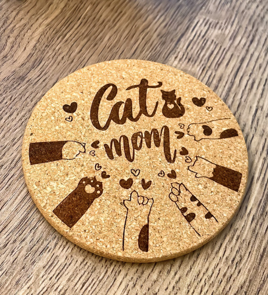 Cat Mom Baskılı Kedi Temalı Mantar Bardak Altlığı (1 Adet)