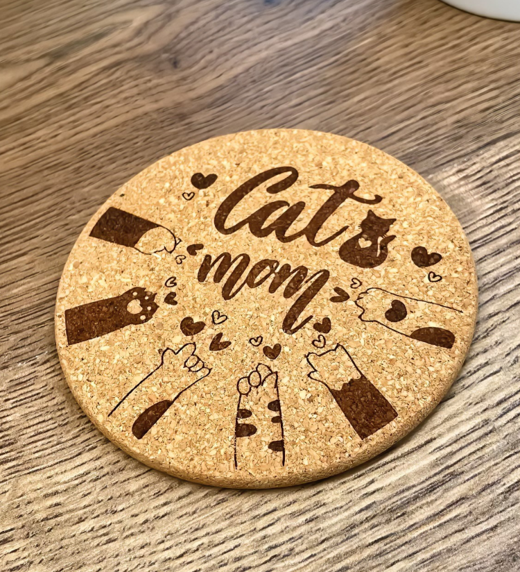 Cat Mom Baskılı Kedi Temalı Mantar Bardak Altlığı (1 Adet)