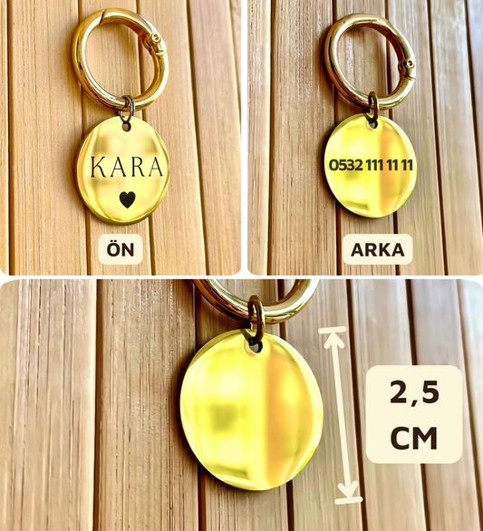 İsme Özel Çelik Kedi Köpek İsimlik Künyesi - Kalp Altın (Gold)
