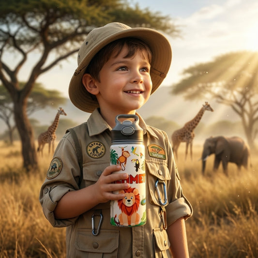 Safari Orman Hayvanları Temalı İsme Özel Alüminyum Pipetli Suluk Matara 650 ml