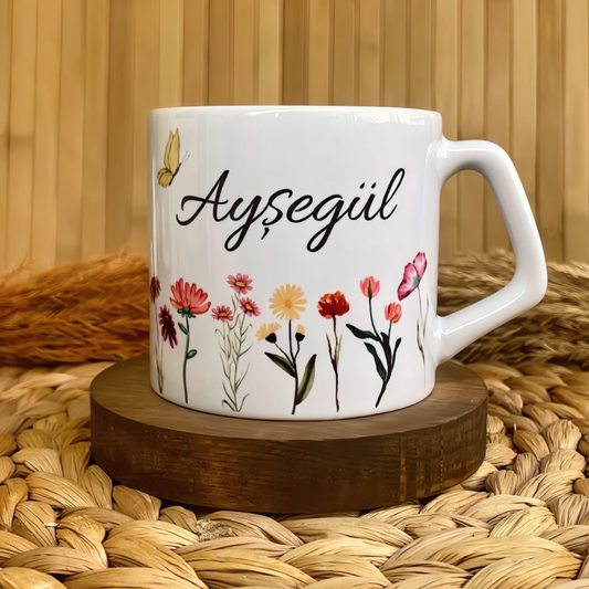 Kır Çiçekleri Temalı Kişiye Özel Lüks Kupa