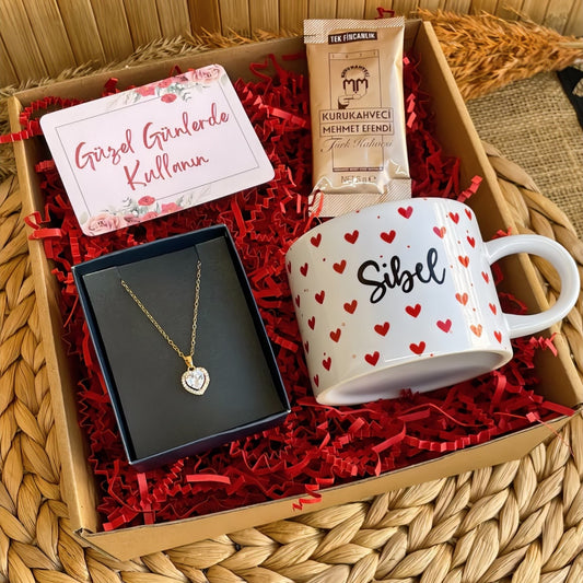 Kırmızı Kalp – Elit Kupa & Kolye Hediye Kutusu