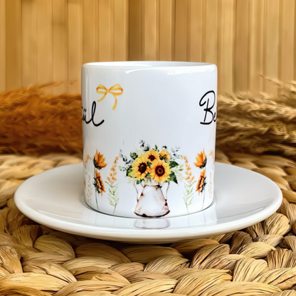 Güneş Bahçesi Temalı Kişiye Özel İsimli Türk Kahvesi Fincanı