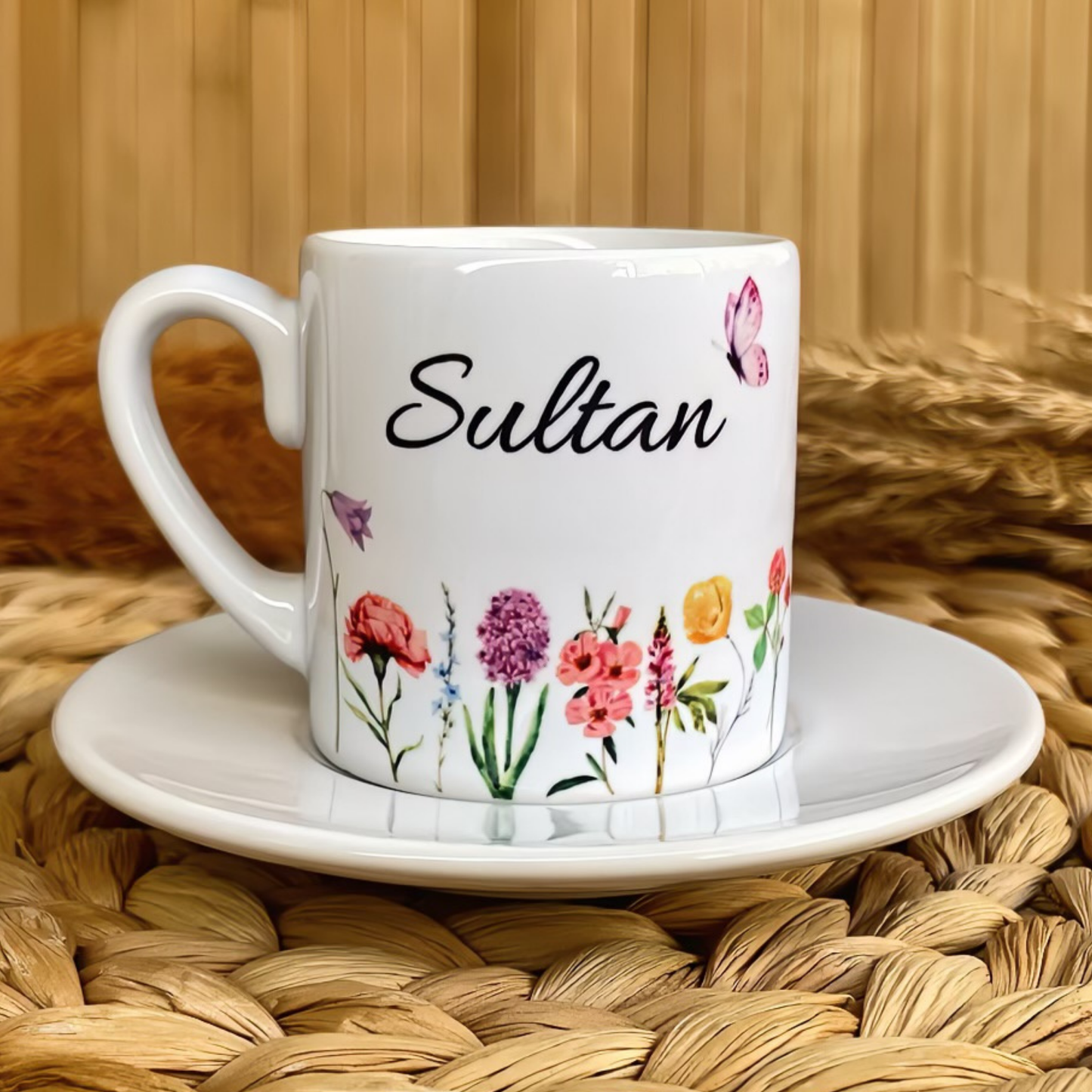 Renkli Harmoni Temalı Kişiye Özel İsimli Türk Kahvesi Fincanı