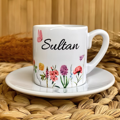 Renkli Harmoni Temalı Kişiye Özel İsimli Türk Kahvesi Fincanı
