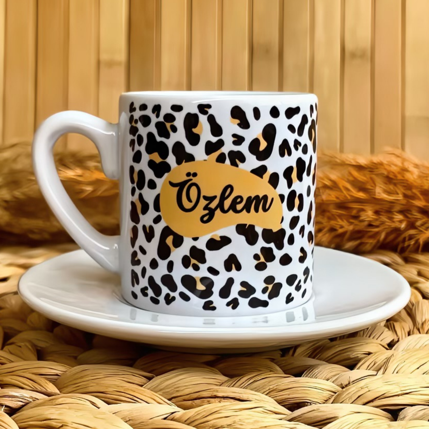 Leopar Temalı Kişiye Özel İsimli Türk Kahvesi Fincanı