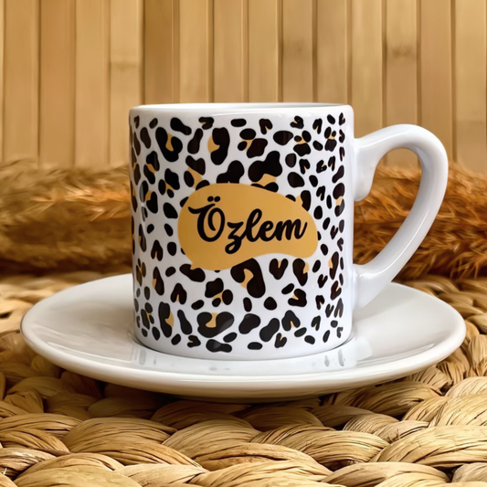 Leopar Temalı Kişiye Özel İsimli Türk Kahvesi Fincanı