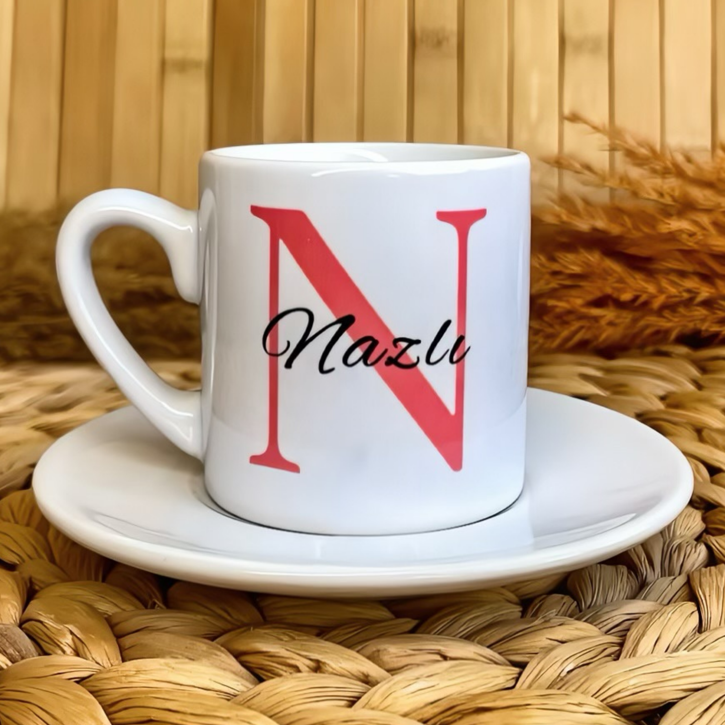 Kırmızı Harf Temalı Kişiye Özel İsimli Türk Kahvesi Fincanı