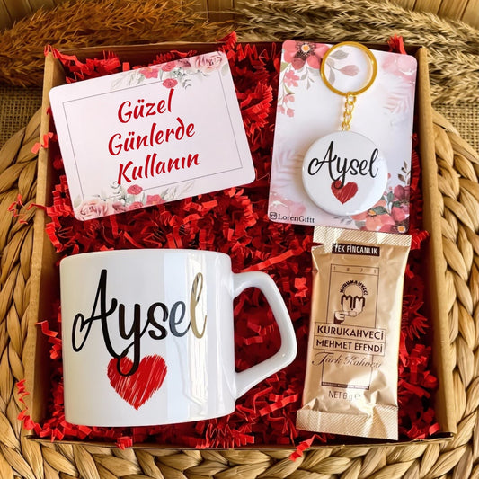 Kırmızı Kalp – Lüks Kupa & Anahtarlık Hediye Kutusu