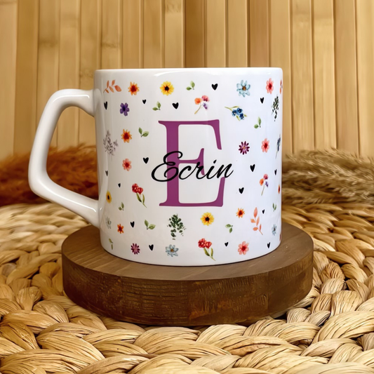 Floral Harf Temalı Kişiye Özel Lüks Kupa