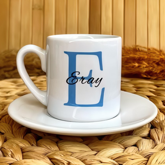 Mavi Harf Temalı Kişiye Özel İsimli Türk Kahvesi Fincanı