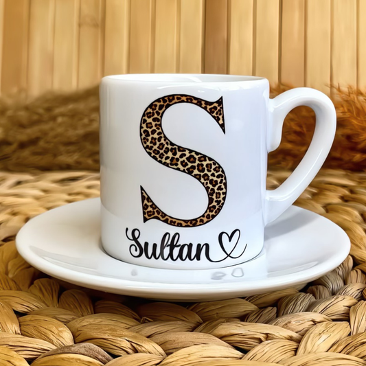 Leopar Harf Temalı Kişiye Özel İsimli Türk Kahvesi Fincanı