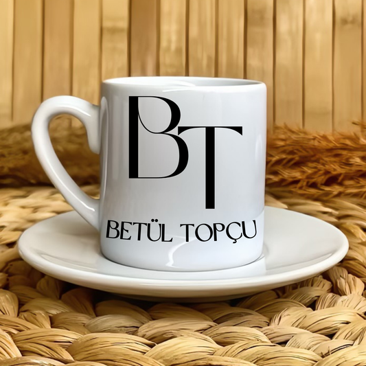 Baş Harf Temalı Kişiye Özel İsim Soyisim Türk Kahvesi Fincanı