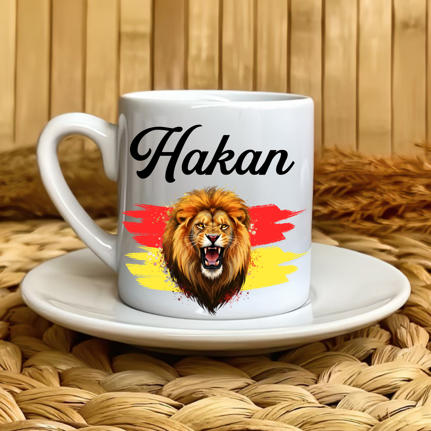 Sarı Kırmızı Taraftar Temalı Kişiye Özel İsimli Türk Kahvesi Fincanı