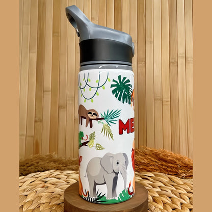 Safari Orman Hayvanları Temalı İsme Özel Alüminyum Pipetli Suluk Matara 650 ml