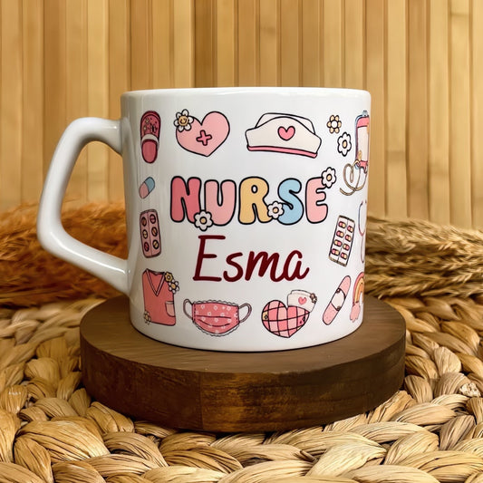 Hemşire Temalı Pastel Kişiye Özel Lüks Kupa