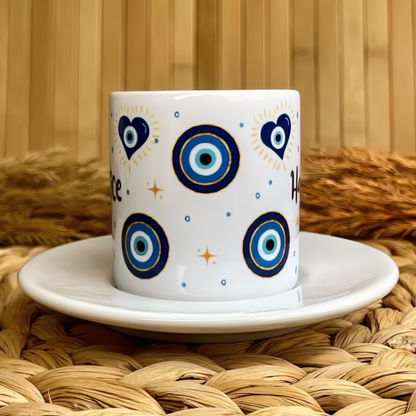Nazar Temalı Kişiye Özel İsimli Türk Kahvesi Fincanı
