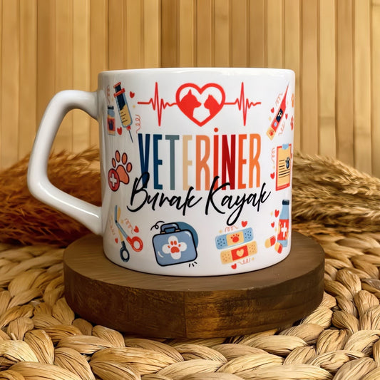 Veteriner Temalı Pastel Kişiye Özel Lüks Kupa