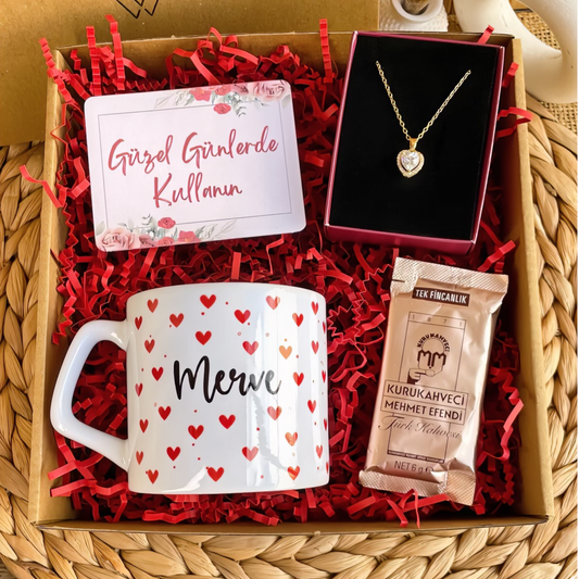 Kırmızı Kalp – Lüks Kupa & Kolye Hediye Kutusu