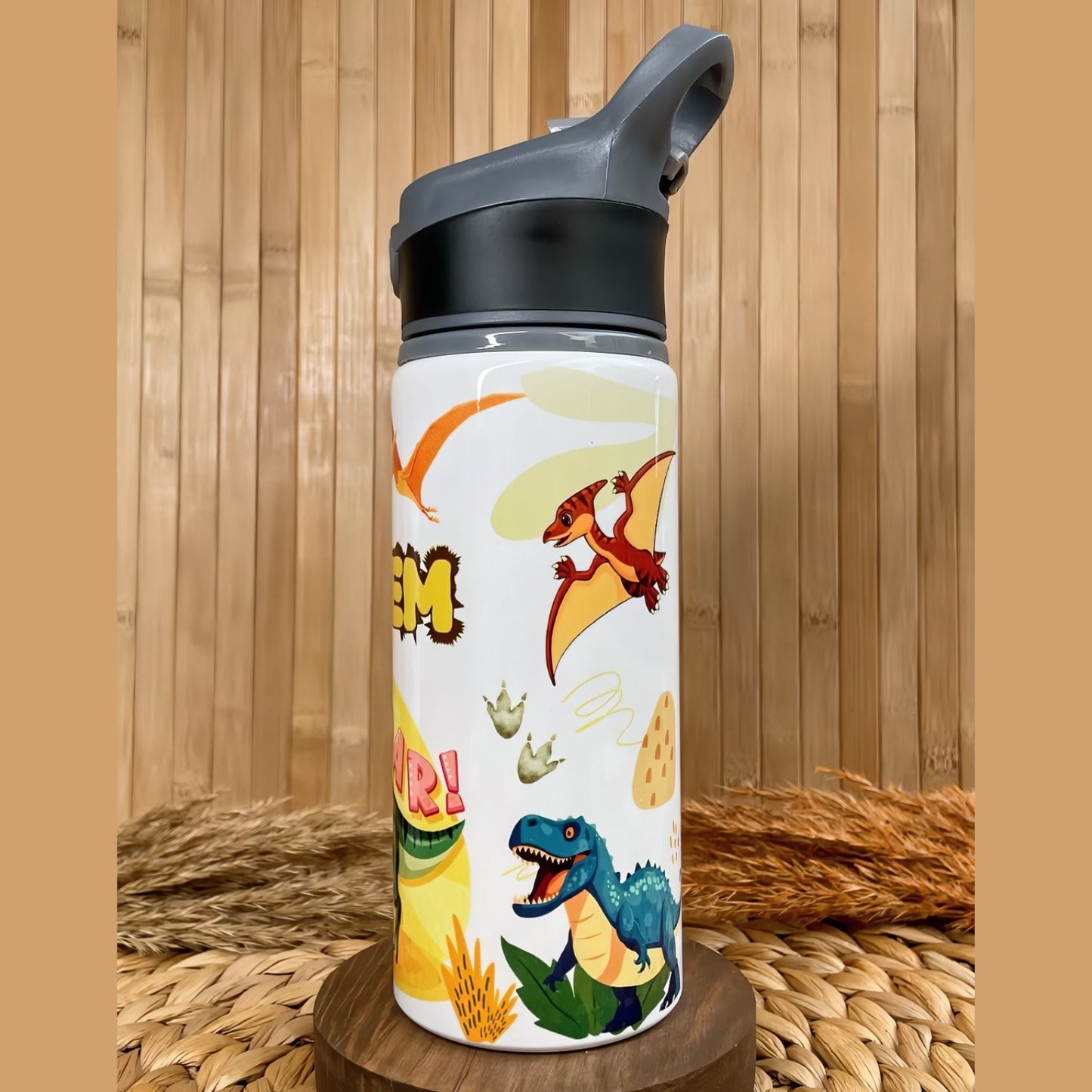 Dinozor Temalı İsme Özel Alüminyum Pipetli Suluk Matara 650 ml