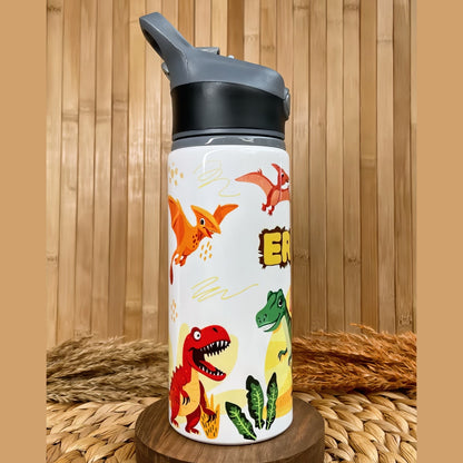 Dinozor Temalı İsme Özel Alüminyum Pipetli Suluk Matara 650 ml