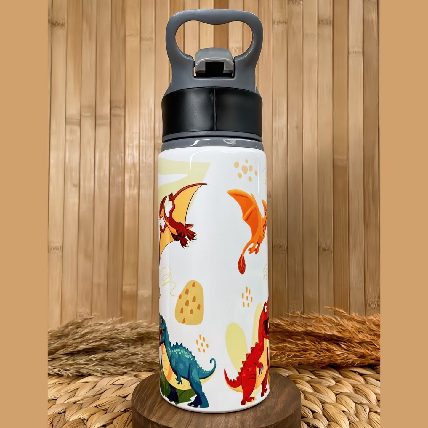 Dinozor Temalı İsme Özel Alüminyum Pipetli Suluk Matara 650 ml