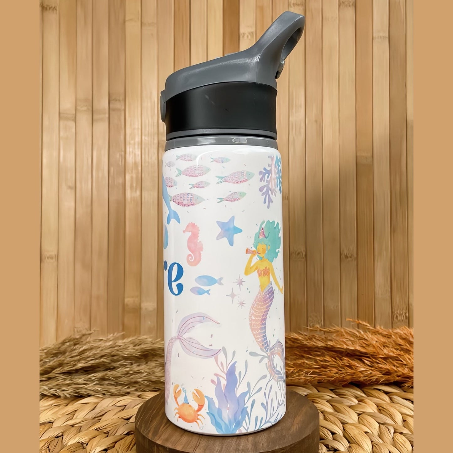 Deniz Kızı Temalı İsme Özel Alüminyum Pipetli Suluk Matara 650 ml