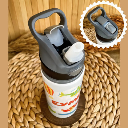 Hava Araçları Uçak Helikopter Temalı İsme Özel Alüminyum Pipetli Suluk Matara 650 ml