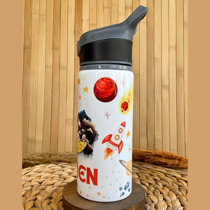 Astronot Uzay Temalı İsme Özel Alüminyum Pipetli Suluk Matara 650 ml