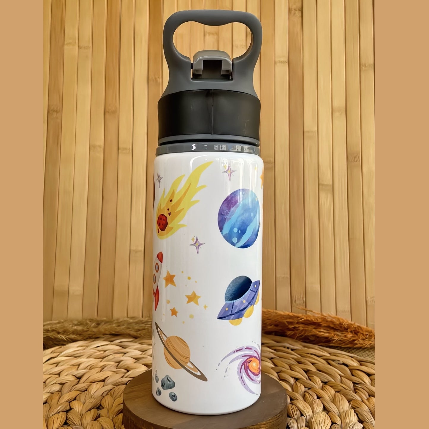 Astronot Uzay Temalı İsme Özel Alüminyum Pipetli Suluk Matara 650 ml